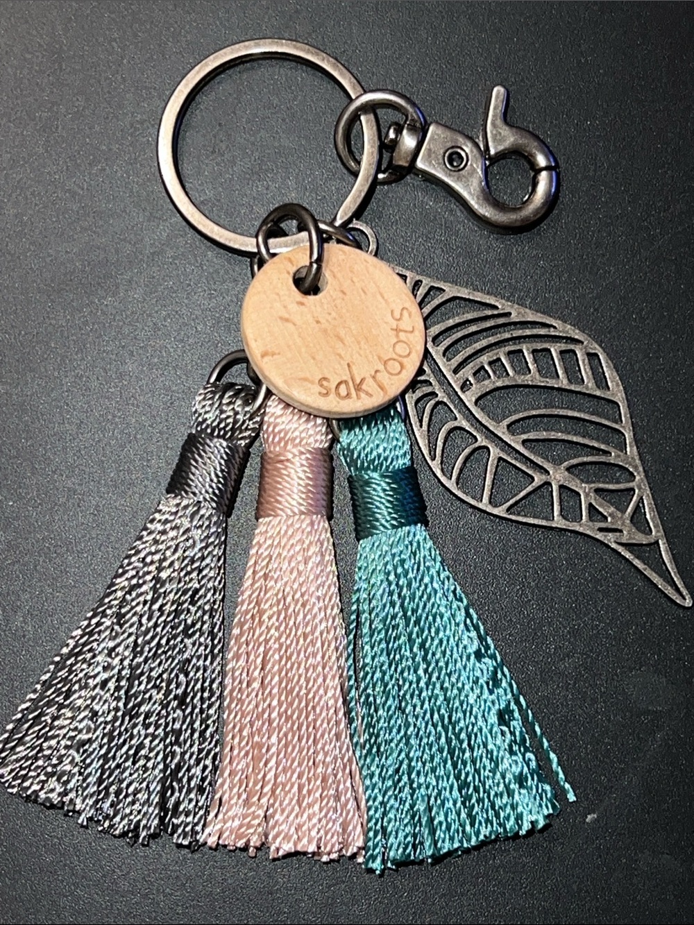 Sakroots Boho Tassel & Metal Leaf Purse Charm Bag Accessory Keychain
